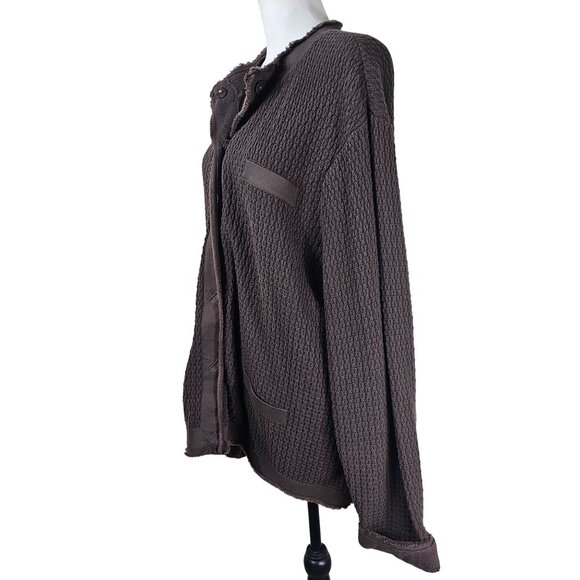 VTG Talbots Cotton Brown Waffle Knit Cardigan Jacket 3X Hidden Snap Distressed - Picture 2 of 9